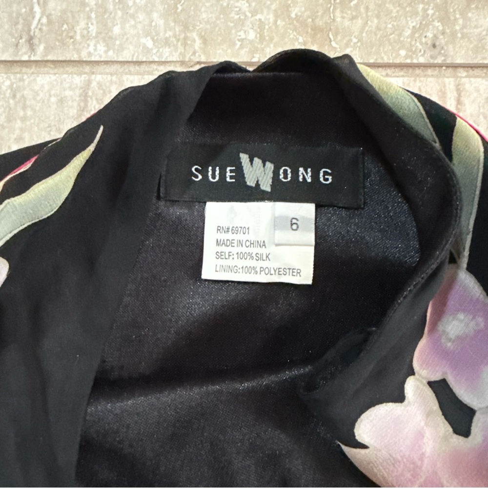 Sue Wong Vintage Y2K Silk Slip Dress Rose Floral print Black/ red Ombré Size 6 - Picture 5 of 8
